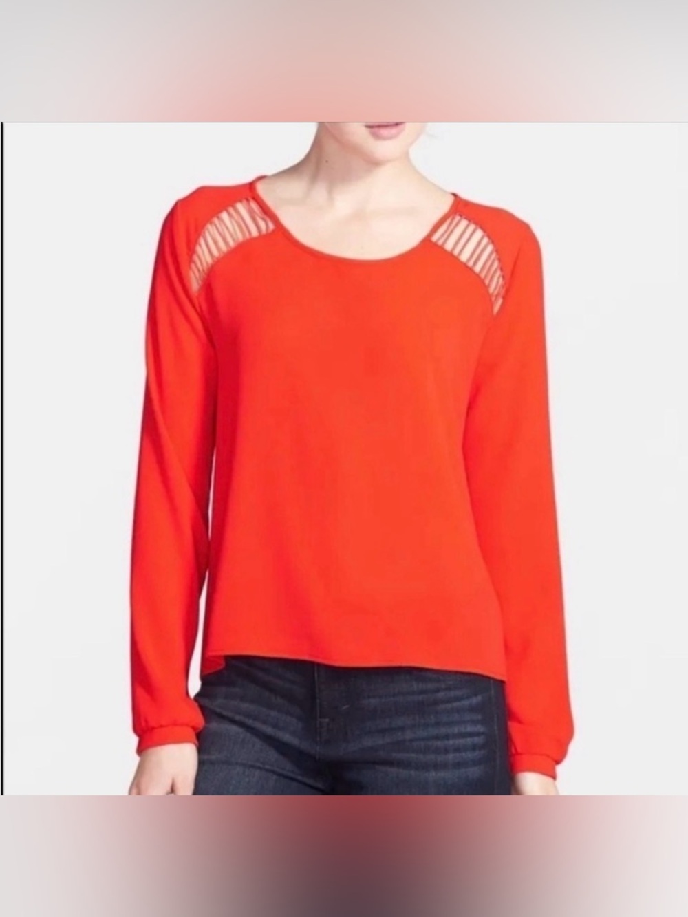 Astr Top Blouse cage Shoulder Orange Flow Top
Size Med